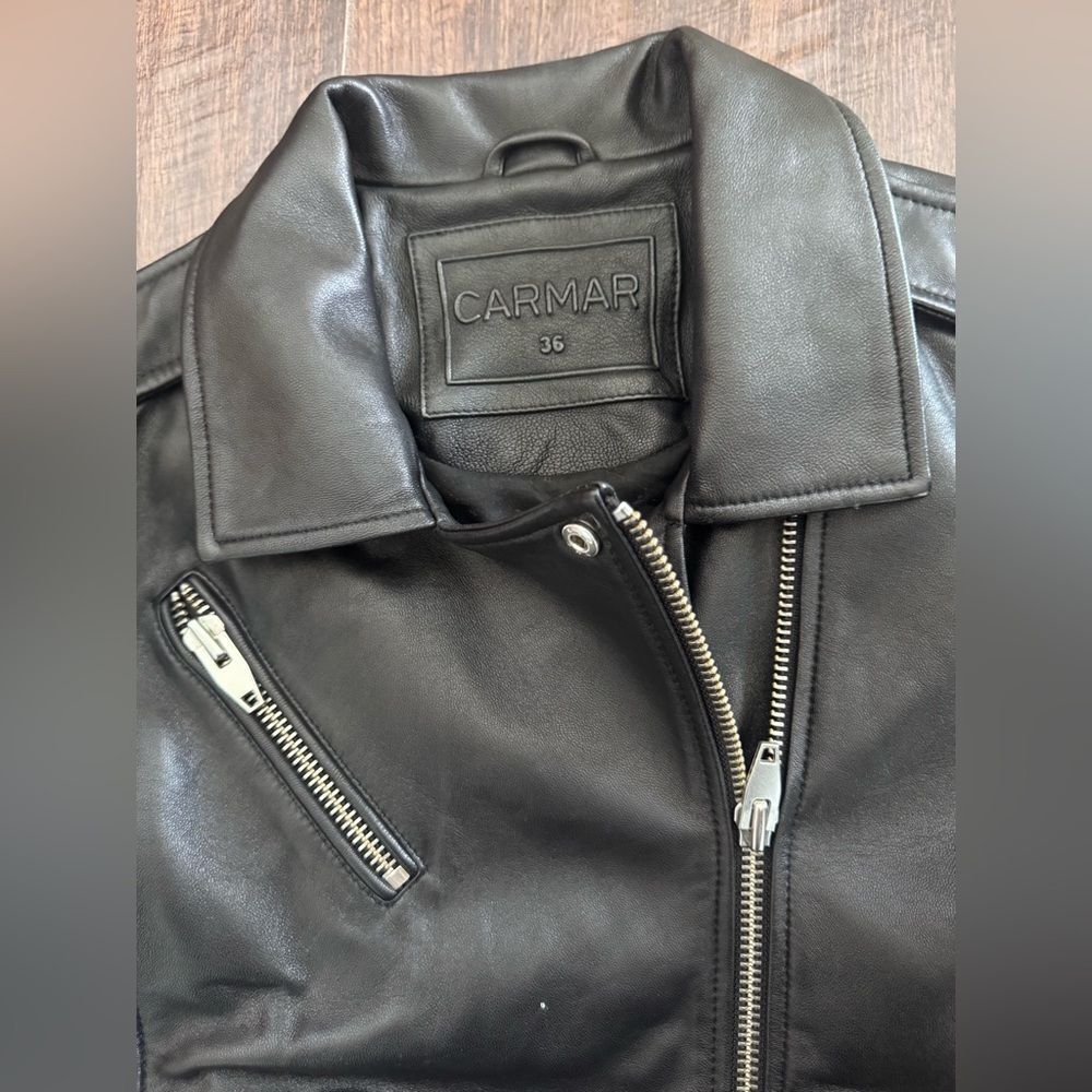 Carmar Black Leather Moto Biker Jacket Silver Hardware Size 36 - Picture 3 of 8